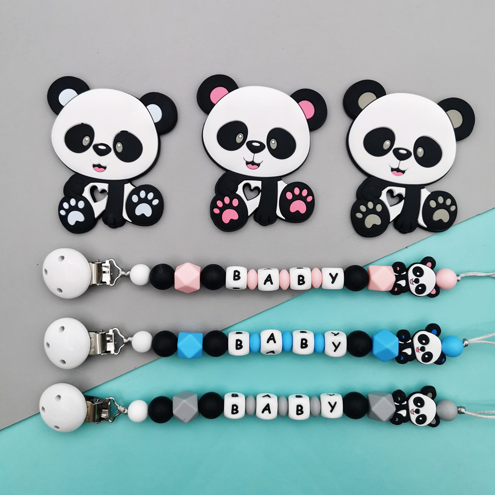 Baby Pacifier Clip - Panda Disesuaikan Nama Huruf Silikon Inggris