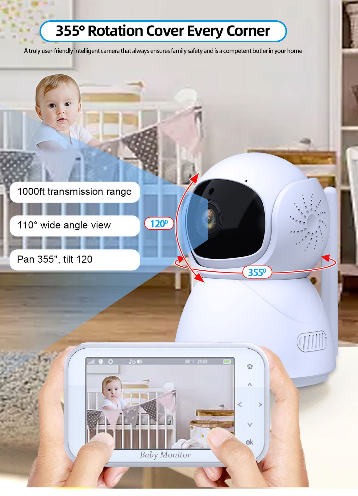 Monitor Bayi PTZ Nirkabel 720P - Wireless Baby Monitor ulasan dan harga